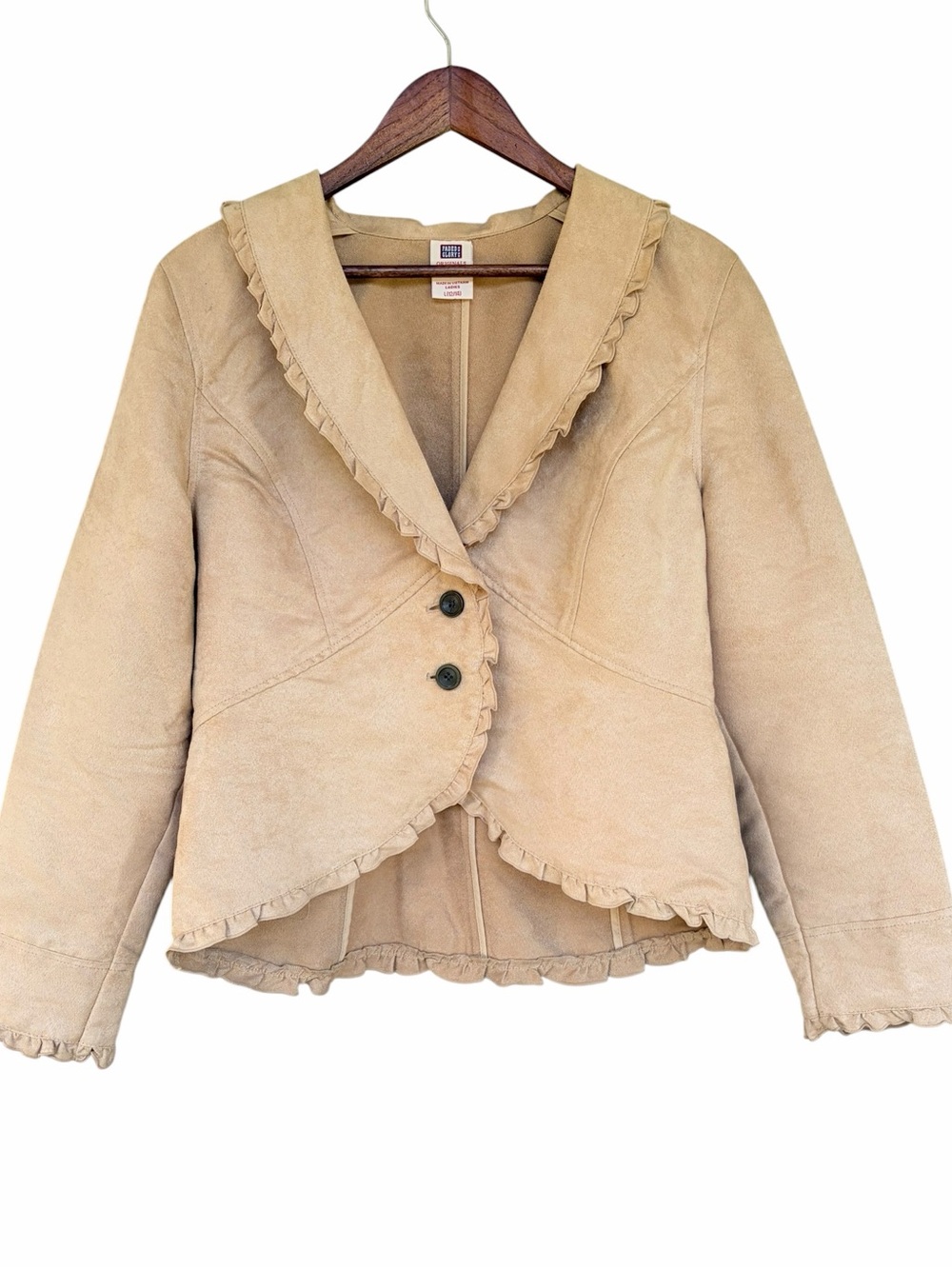Y2K Faded Glory Faux Suede Ruffle Blazer Jacket Peplum Boho Chic Large